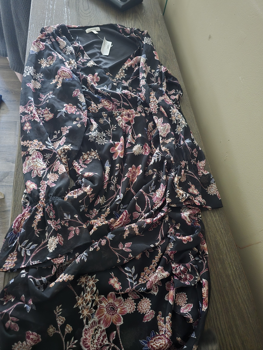 Maurices Black Floral Midi Dress - Pink & Cream Flowers